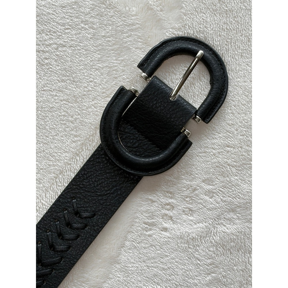 Vince Camuto Black Whipstitch Horseshoe Buckle Belt Women Small NWT